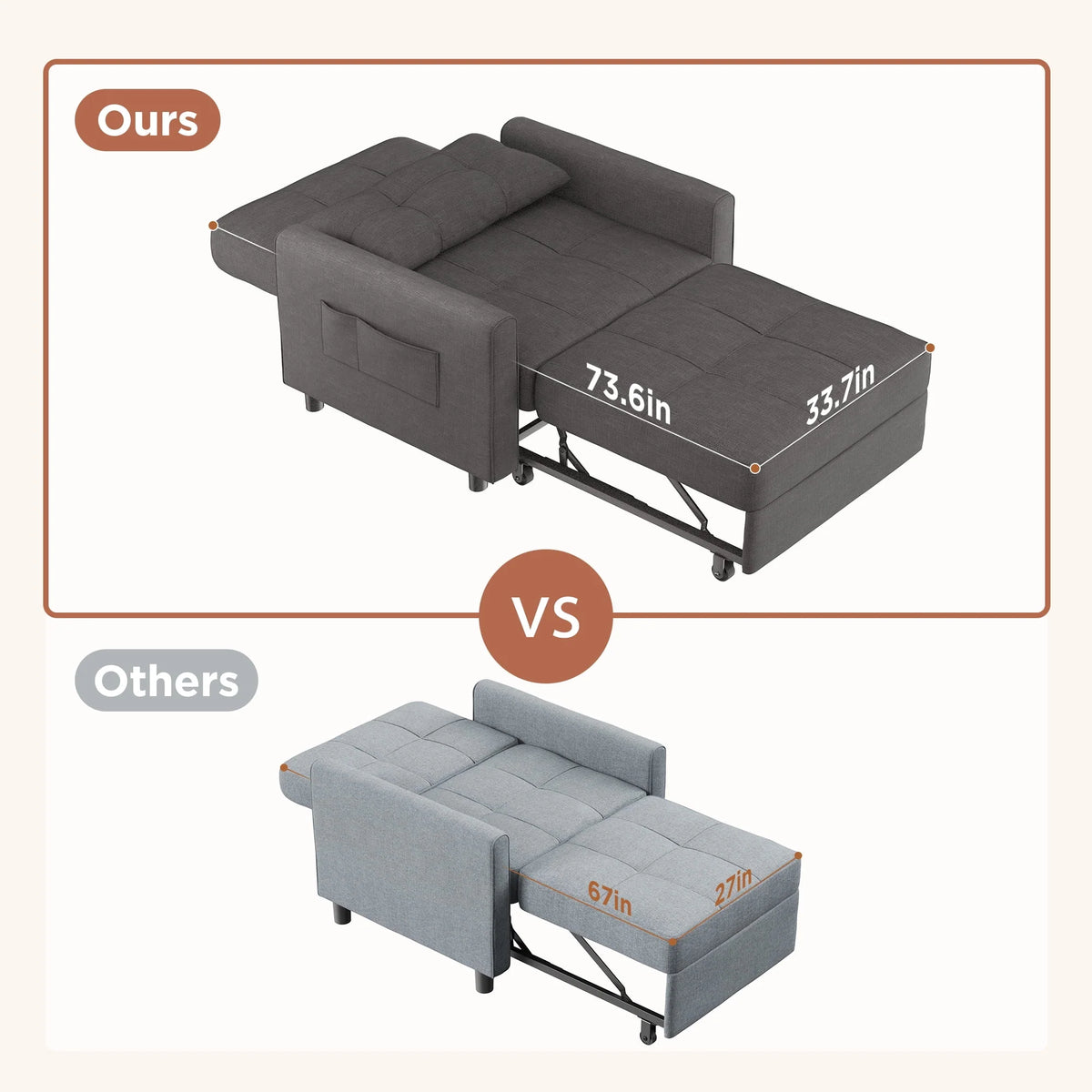 Light Gray Convertible Sofa Bed T2814