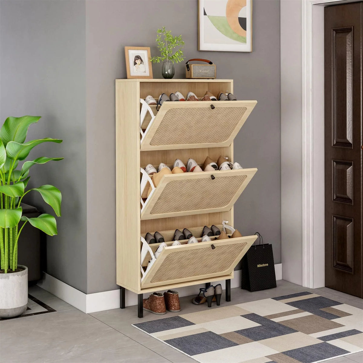 Rattan Shoe Cabinet with 3 Flip Drawers F56288
