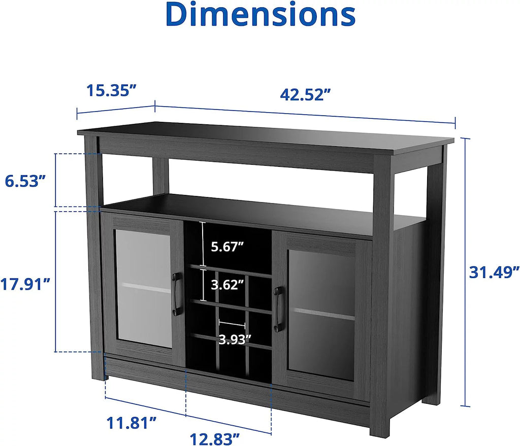 Black Freestanding Buffet Sideboard with Wine Rack N63824