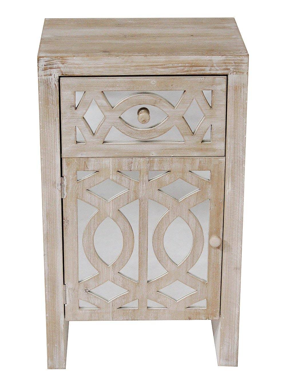 Antique White Wood Accent Cabinet with Mirrored Glass Door & Drawer Q731527
