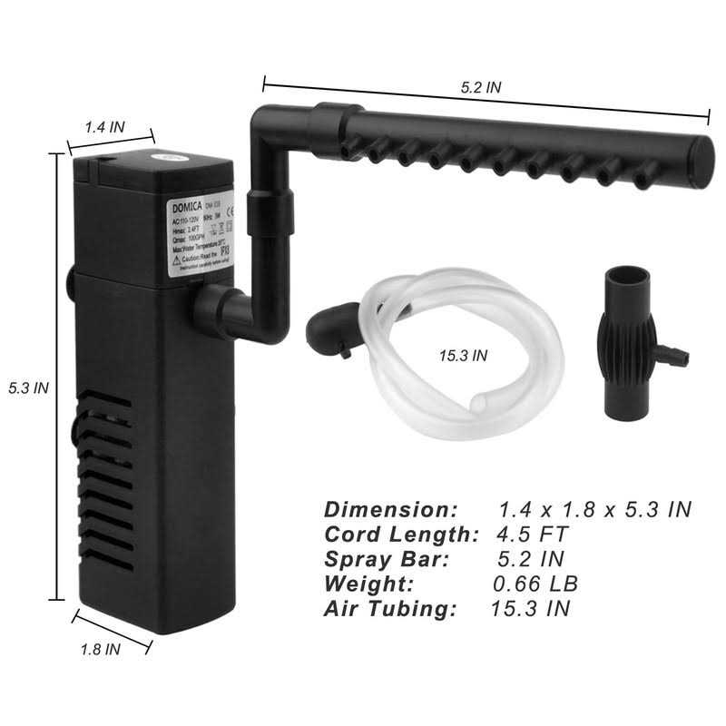 Internal Aquarium Filter with Aeration System 100Gph 5W for 5 to 15 Gallons Fish Tank U867370