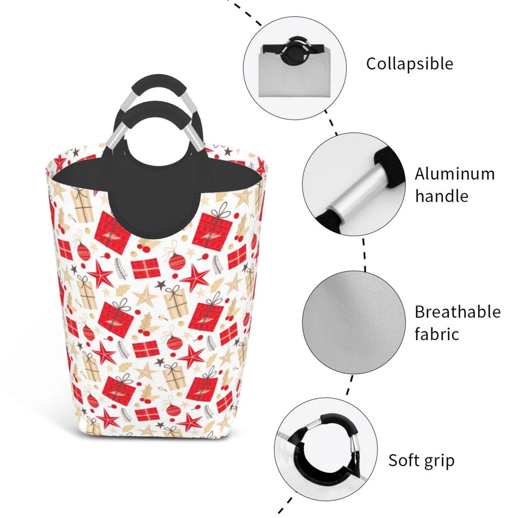 Collapsible Laundry Basket Hamper, Red Christmas Print 50L H304643