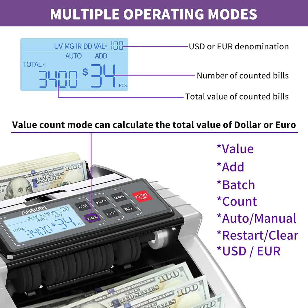 Money Counter Machine with Value Count and Counterfeit Detection L396