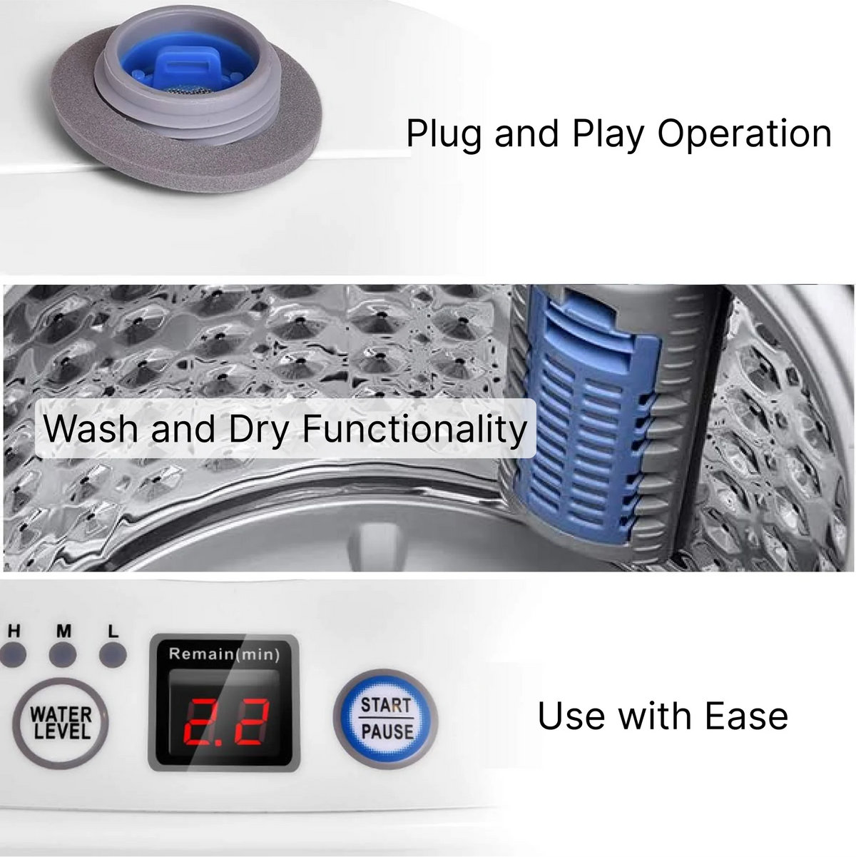1.34 Cu Ft Portable Full Automatic Washer Spinner Combo S9360