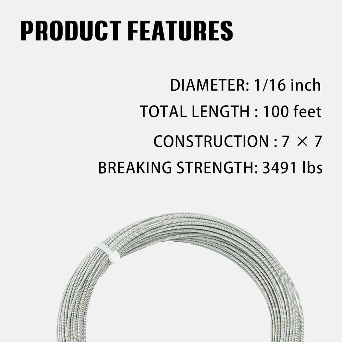 1/8 304 Stainless Steel Wire Rope 33FT O50225