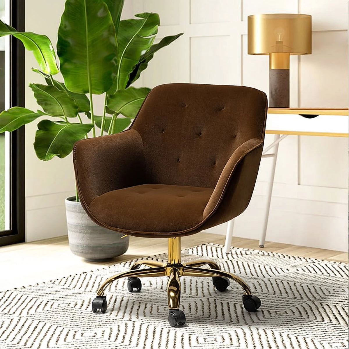 Brown Velvet Tufted Swivel Task Chair O8637