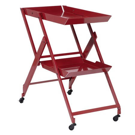 Red Metal 2-Shelf Serving Cart B686