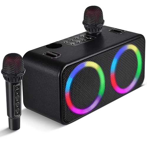 Black Portable Bluetooth Karaoke Machine with 6 Sound Effects and 4 Party Lights D638