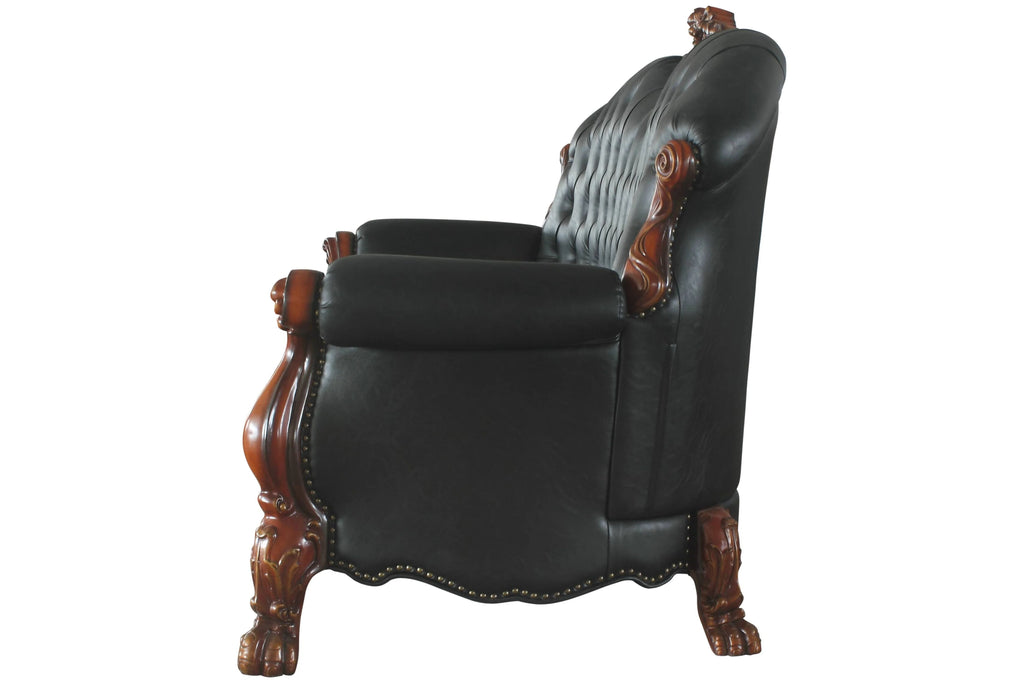 Black Faux Leather Tufted Sofa with 5 Pillows B4347
