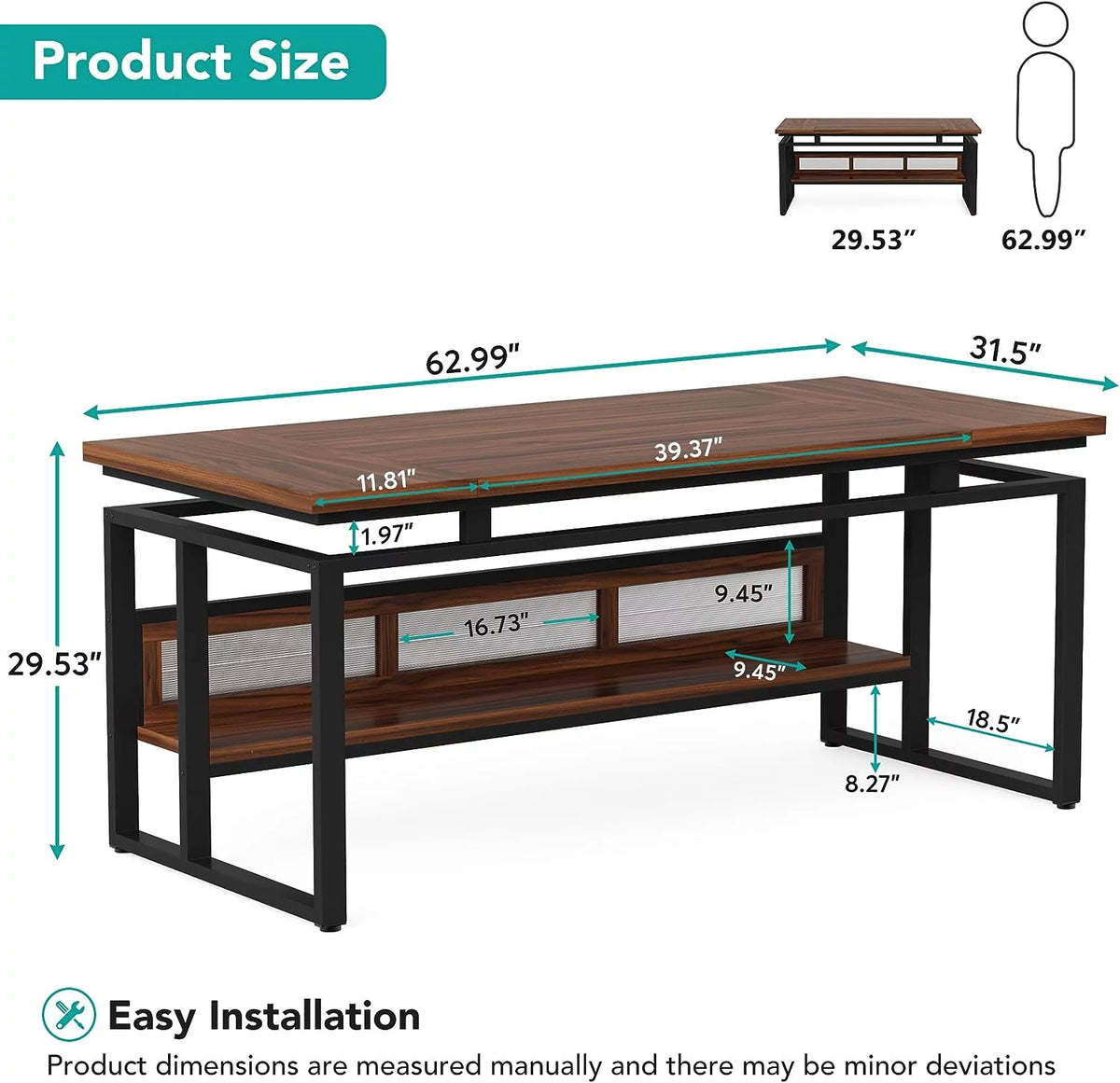 63" Computer Office Desk with Thickened Board N88271