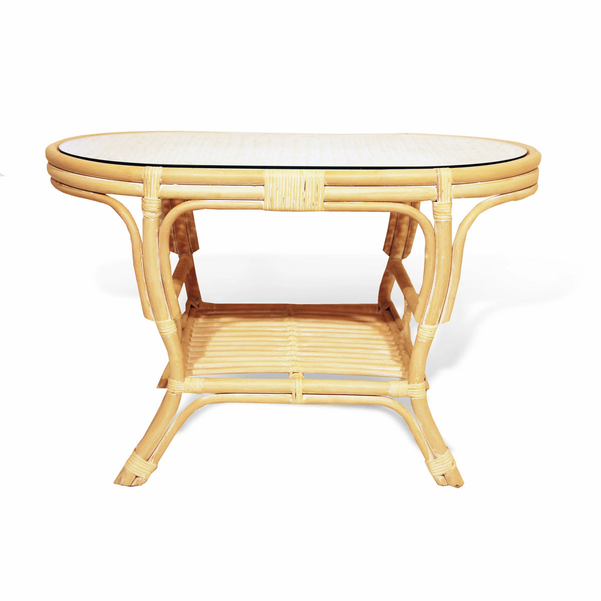 Oval Table with Glass Top Natural Rattan Wicker W522394