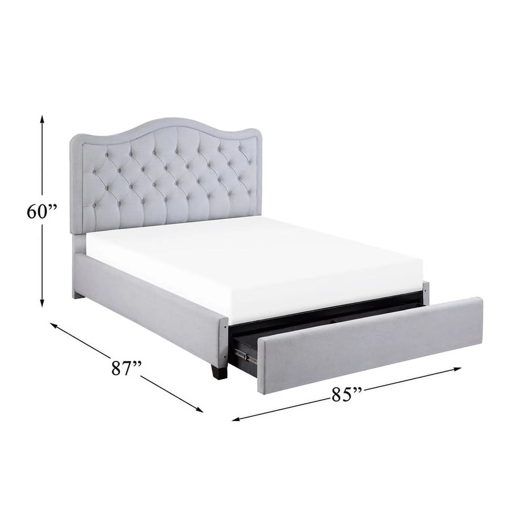 Gray Fabric Eastern King Platform Bed with Storage Drawer G159