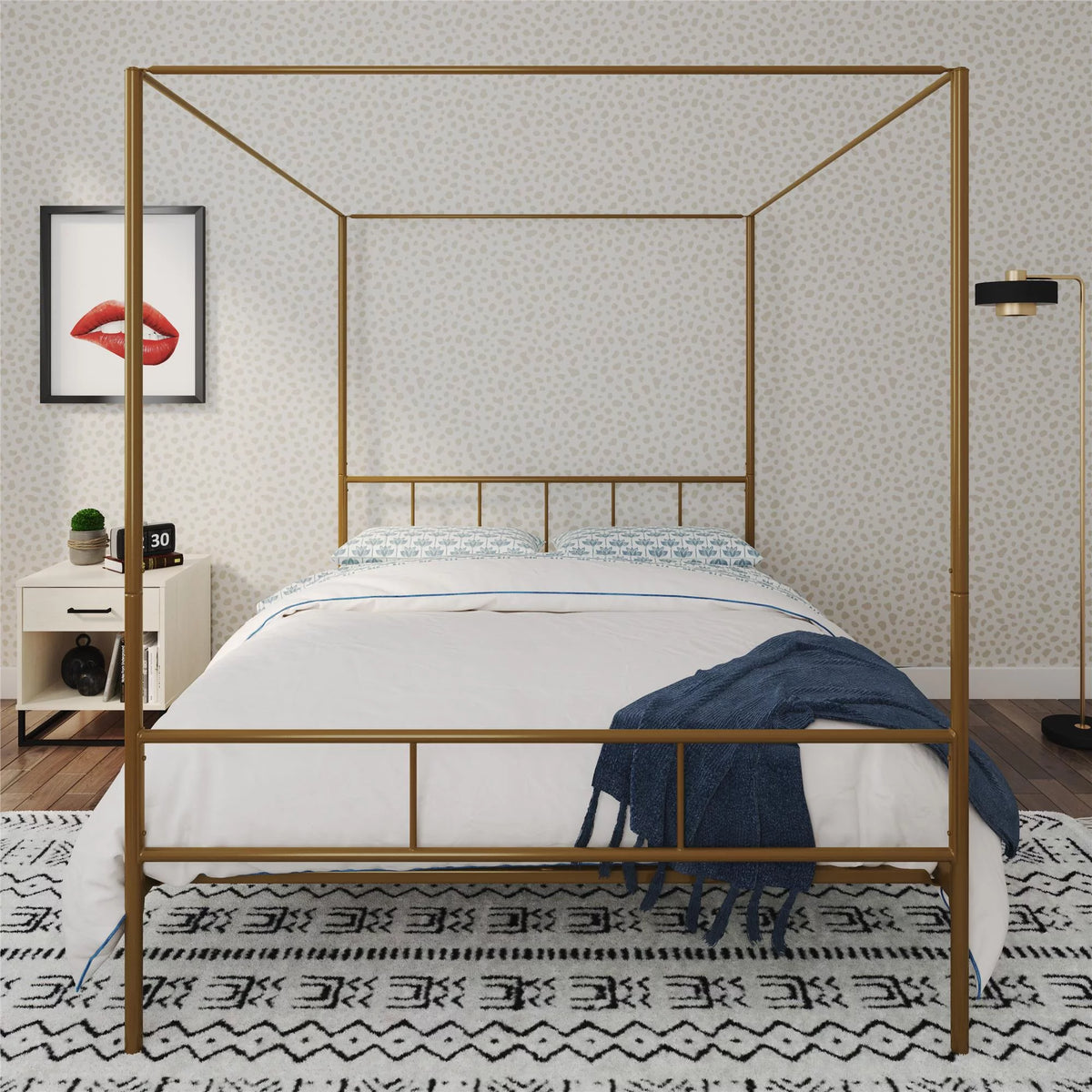 Queen Black Metal Canopy Platform Bed Frame P780