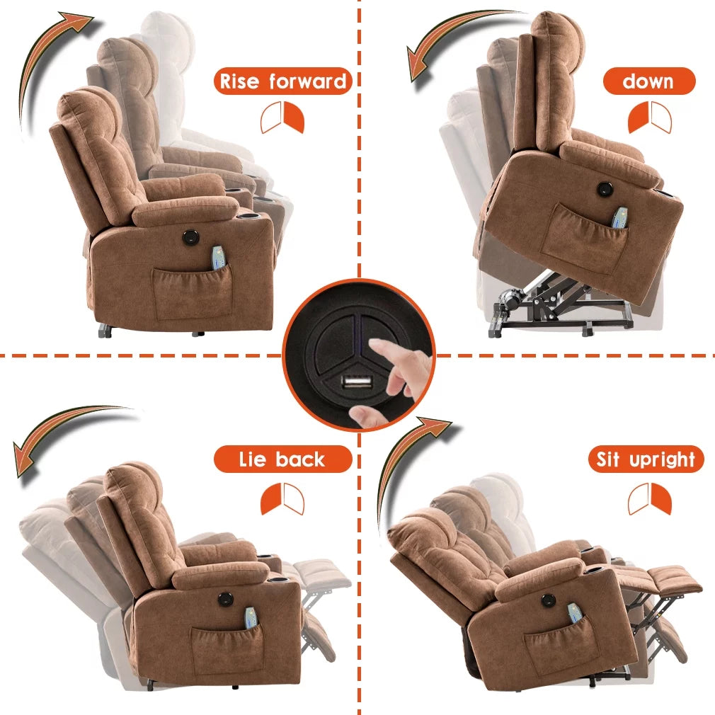 Brown Electric Lift Recliner with Cup Holders Y434028