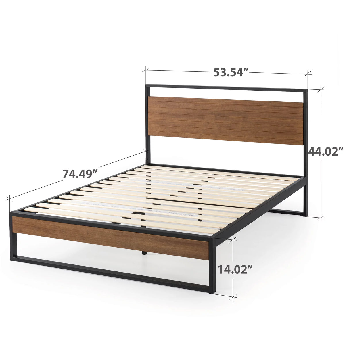 Metal and Wood Platform Bed Frame with Headboard, Chestnut Brown, Full Q3949