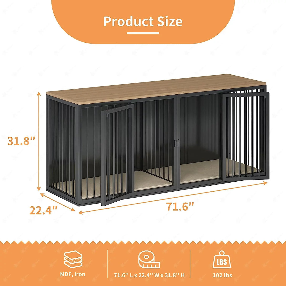 Black Large 2 Dog Steel Frame Wooden Top Crate Furniture S9433