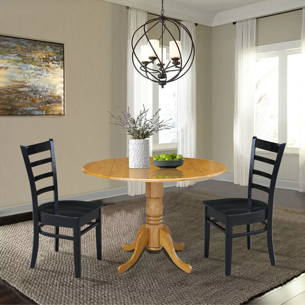 Solid Wood 3-Piece Dining Set with Drop Leaf Table and 2 Ladder Back Chairs L21991