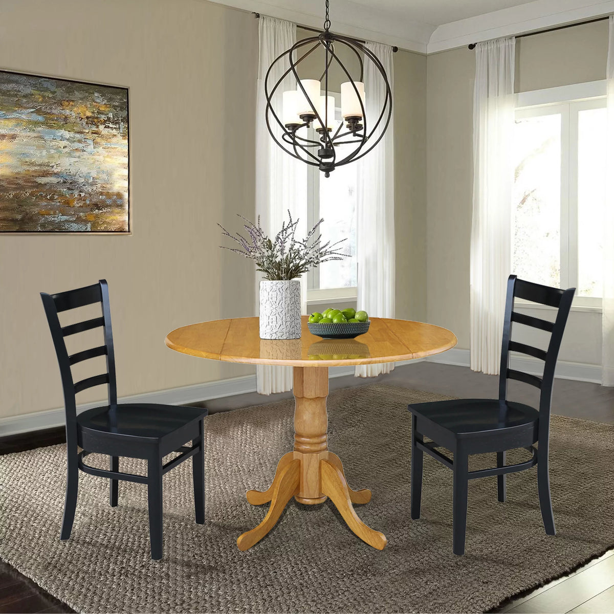 Solid Wood 3-Piece Dining Set with Drop Leaf Table and 2 Ladder Back Chairs L21991