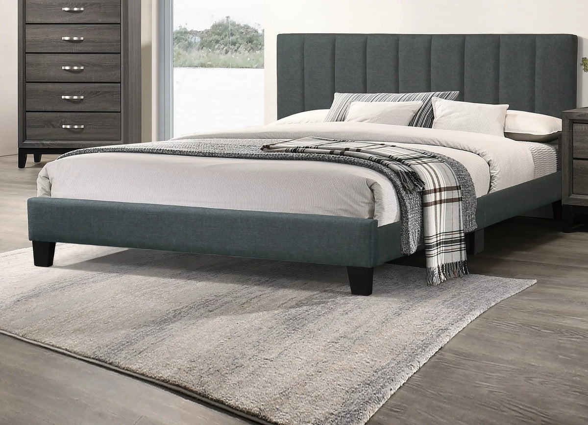 Solid Wood Full Size Bed with Polyfiber Headboard F759233