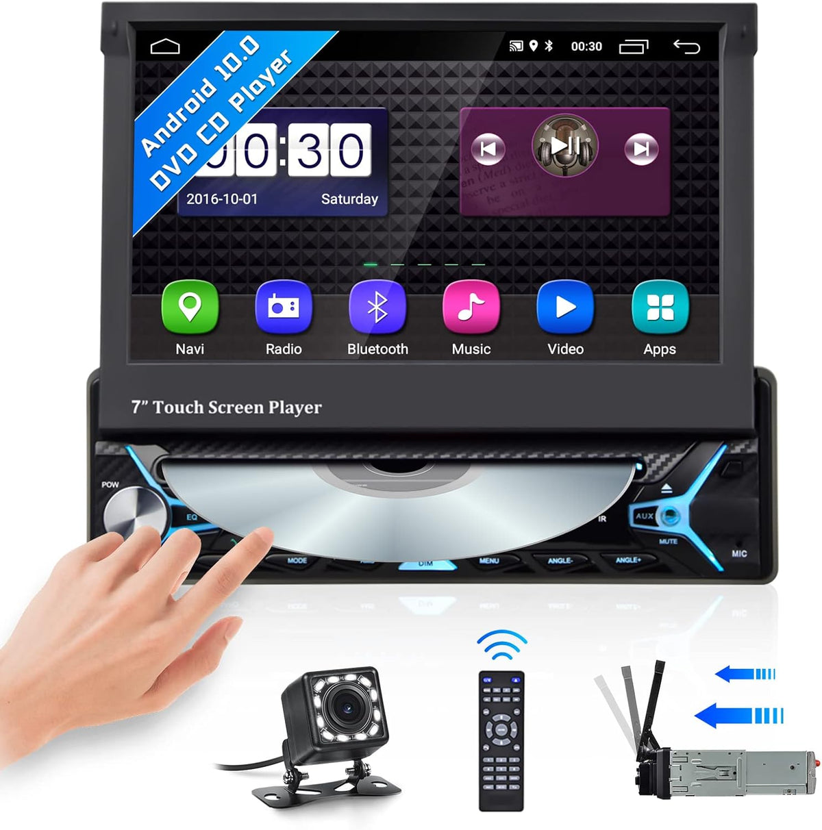 Single Din 7 Inch Flip Out Touchscreen Car Stereo with Backup Camera C422270