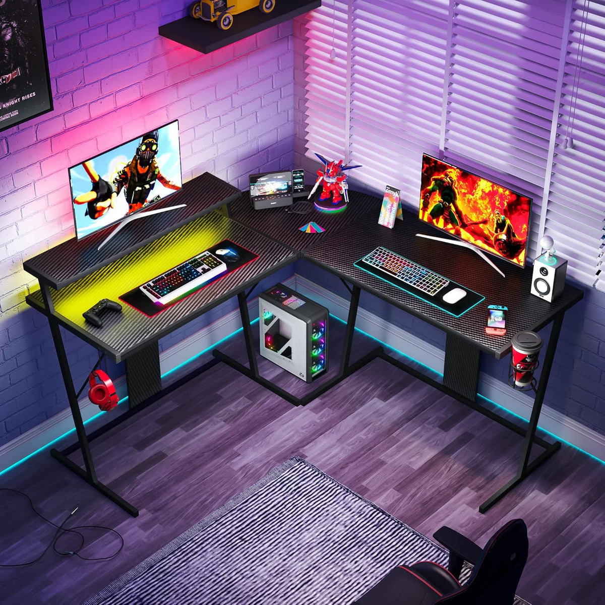 L-Shaped Gaming Desk with RGB Strip Black U9608