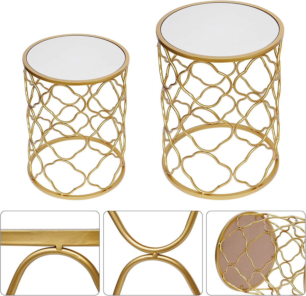 Round Gold Metal Nesting Side Table with Mirrored Top V74780