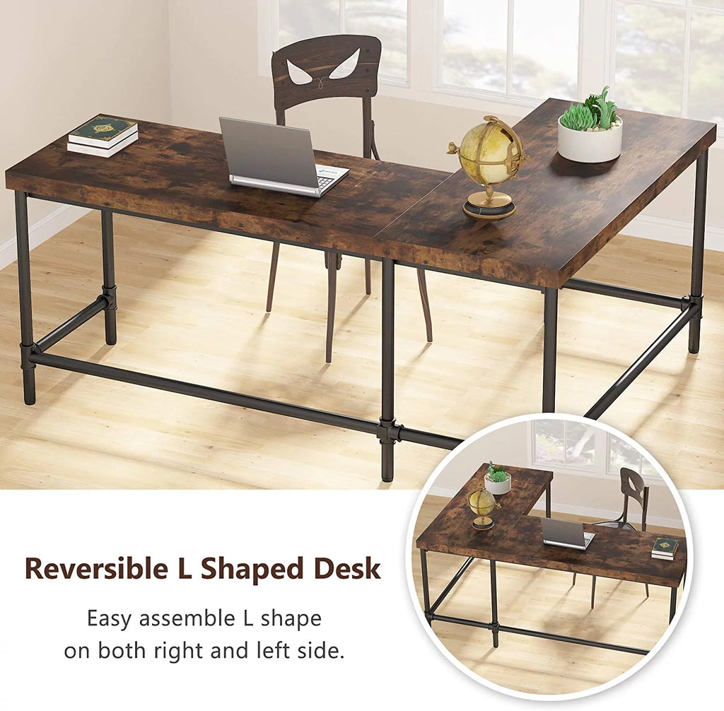 67 inch L-Shaped Corner Computer Desk with Metal Pipe Legs W431