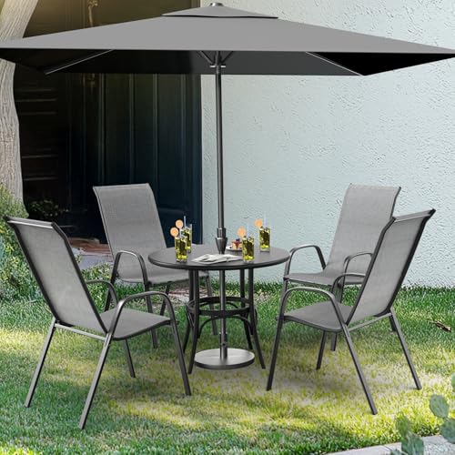 Black Set of 6 Stackable Outdoor Dining Chairs with Sling High Back and Armrests O1815