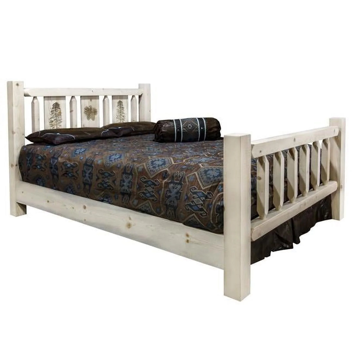 Full Size Bed with Laser Engraved Pine Tree Design L225601