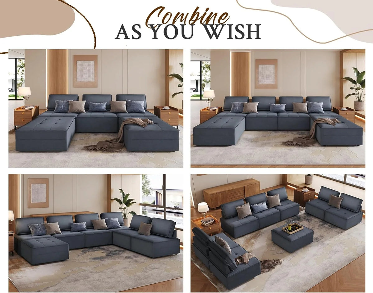 5 Seater Grey Velvet Sectional Sofa W9133