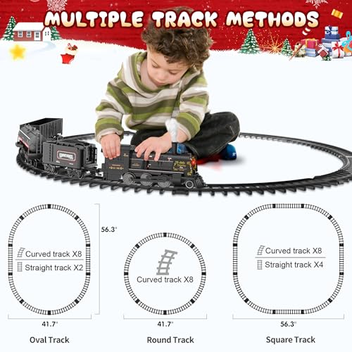 Metal Alloy Electric Train Set with Steam Locomotive, Cargo Cars & Tracks M60474
