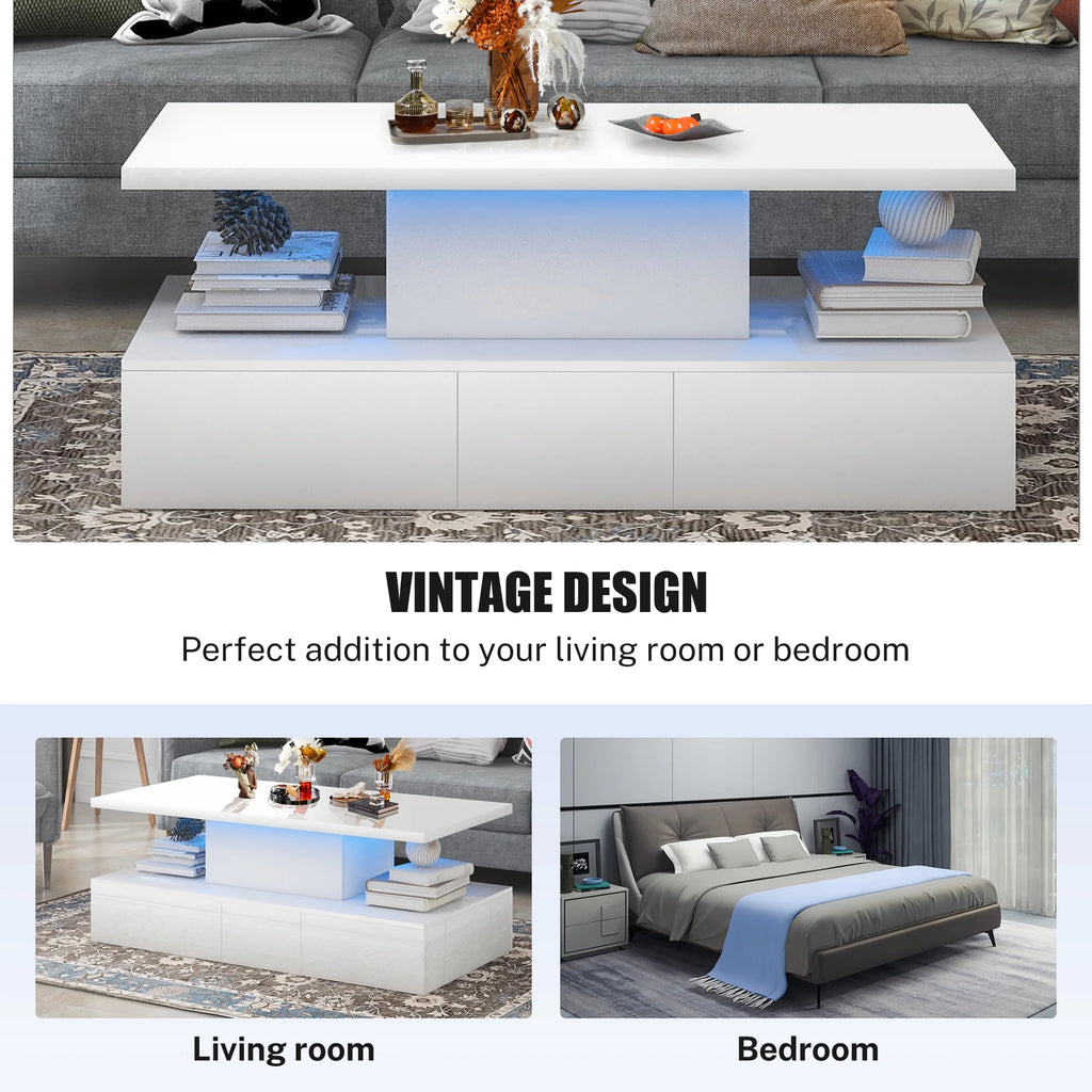 White LED Coffee Table with 4 Drawers U5705
