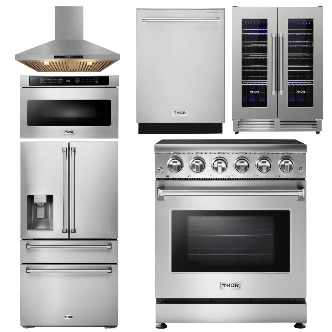 30 Electric Range, Range Hood, Microwave, Refrigerator, Dishwasher, Wine Cooler L200
