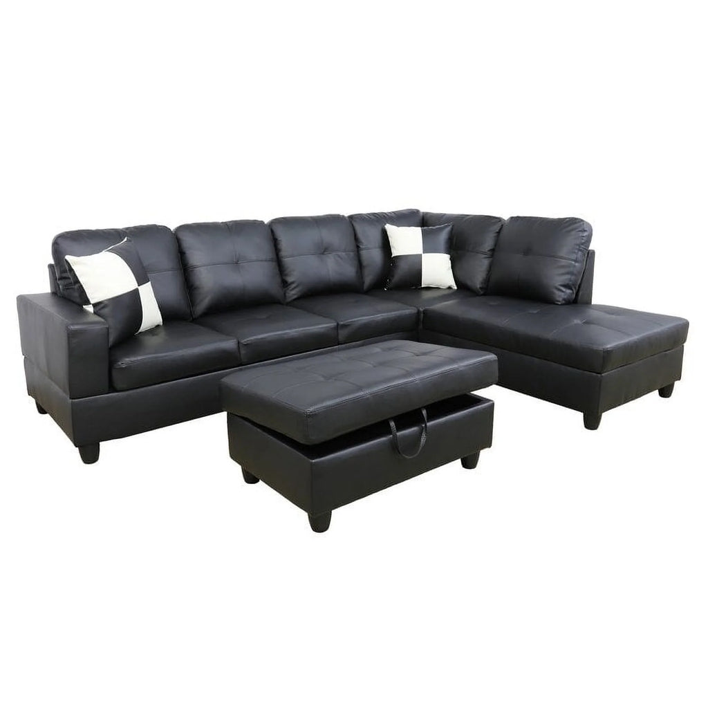 Black Right Hand Facing Sectional with Ottoman U1941