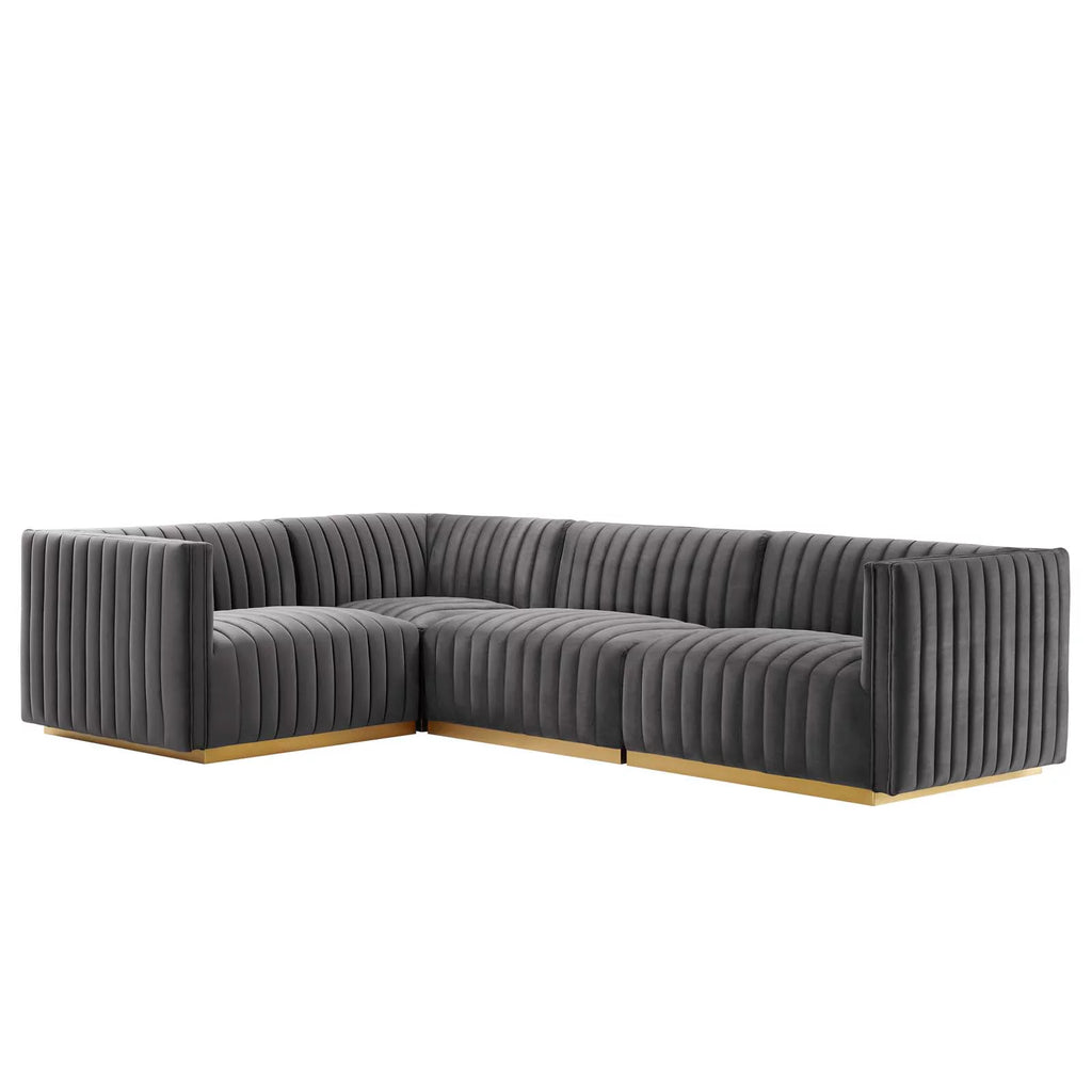 Gold Gray Velvet 4-Piece Sectional P409255