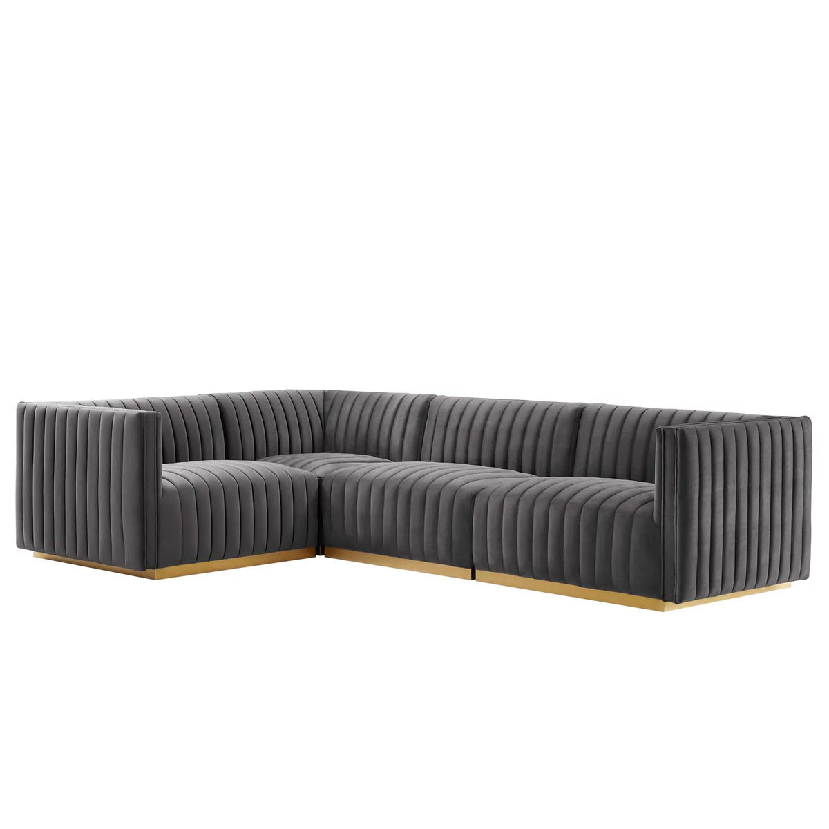 Gold Gray Velvet 4-Piece Sectional P409255