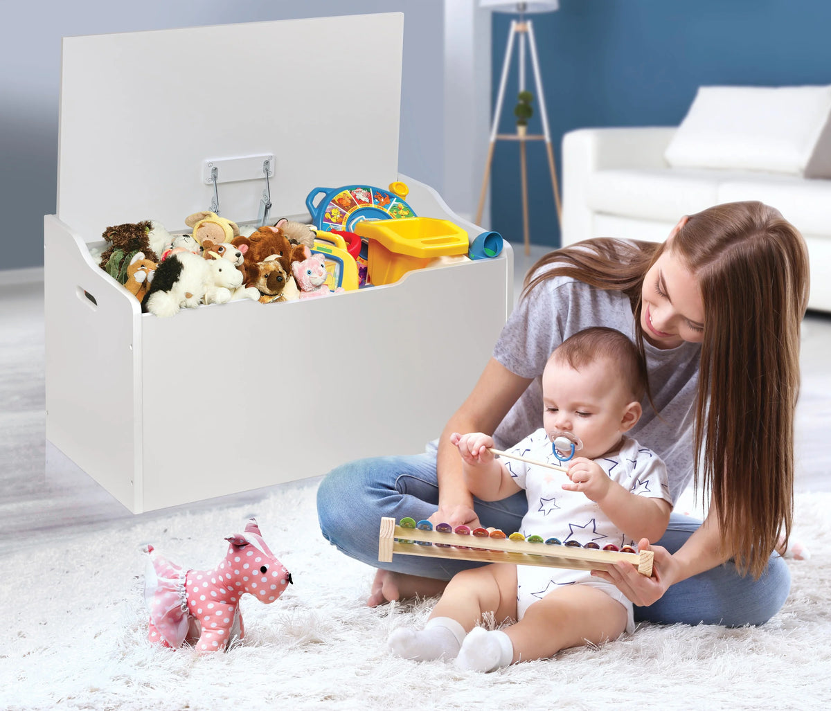 White Wood Toy Box S60425