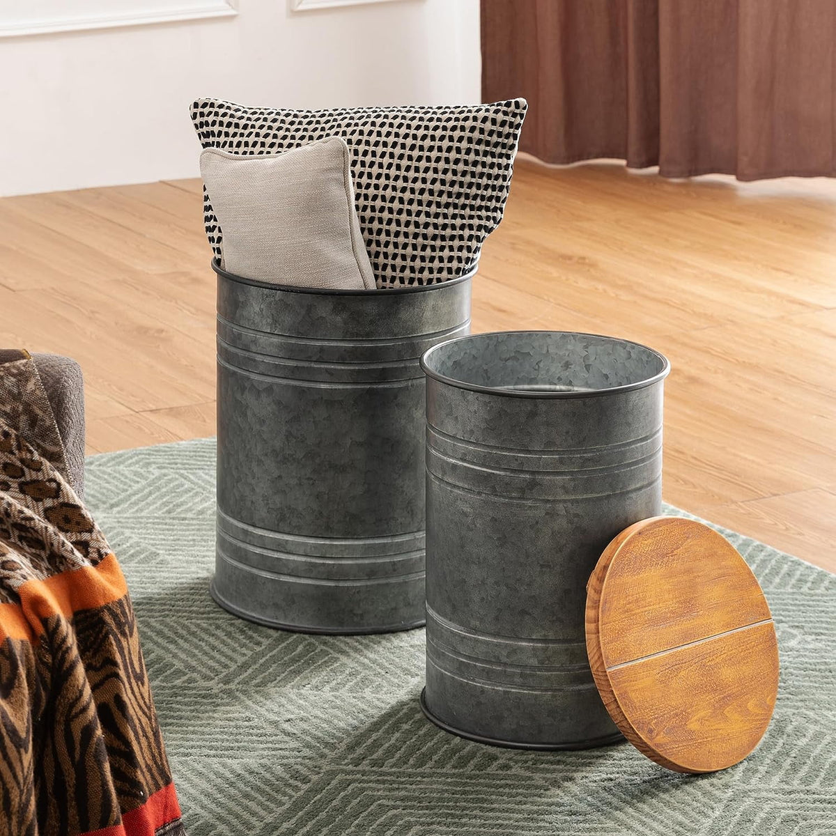 Grey Storage Ottoman and Nesting Table Set of 2 G272683