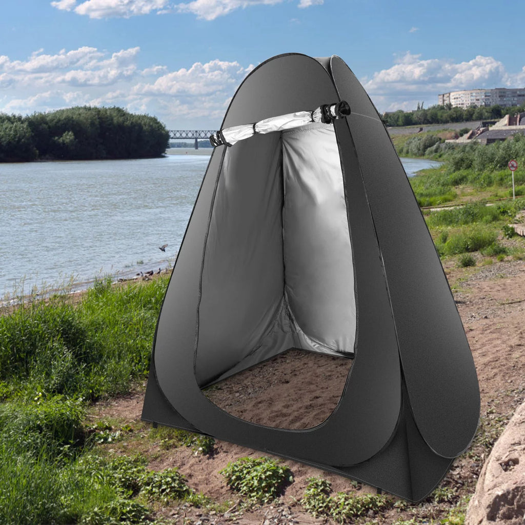 Pop up Privacy Tent 59x59x74.8in Portable Camping Shelter with Carry Bag Black J2314