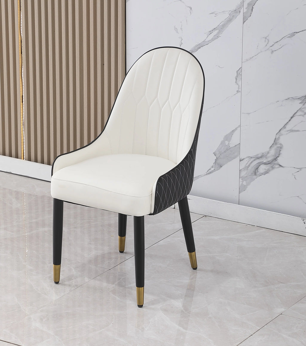 Modern Dining Table with Carrara White Marble Top and Black Steel V Shape Base, 63" V223
