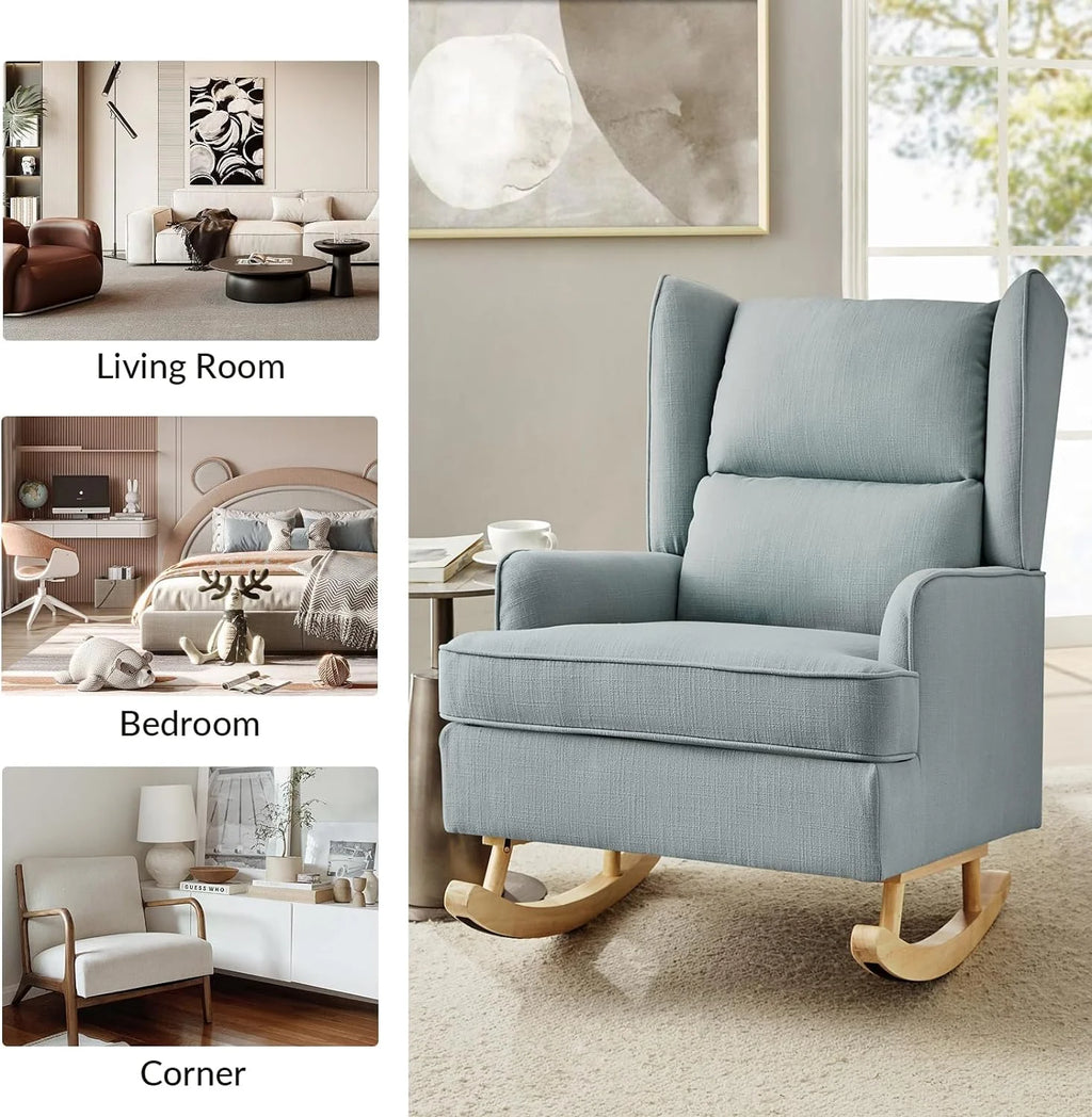 Blue Linen Upholstered Rocking Chair R996