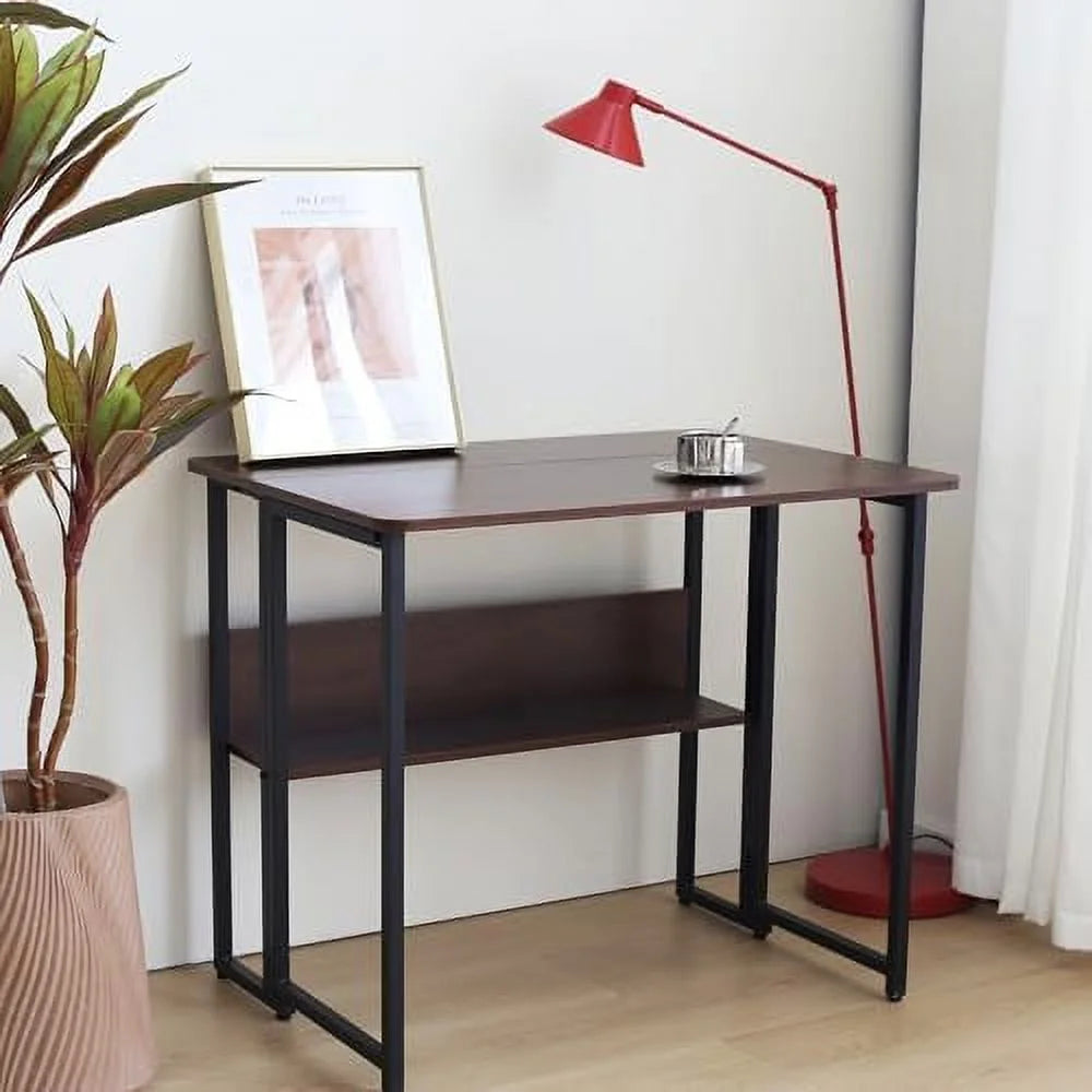 Mobile Foldable Desk with 6 Wheels and Shelves X82828