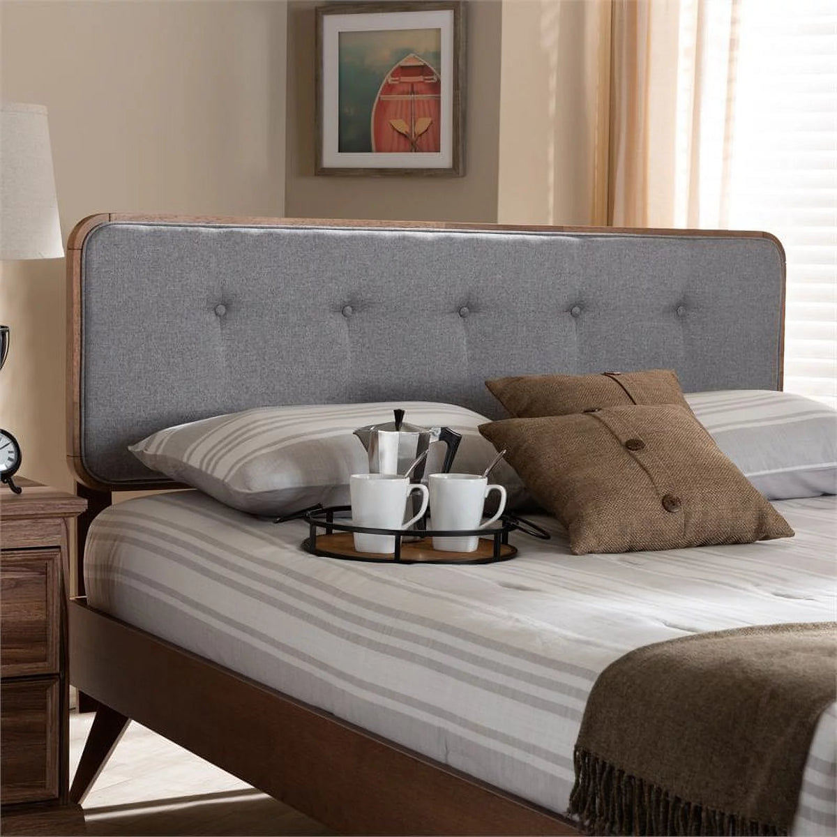 Mid-Century Wood Tufted Full Headboard V384