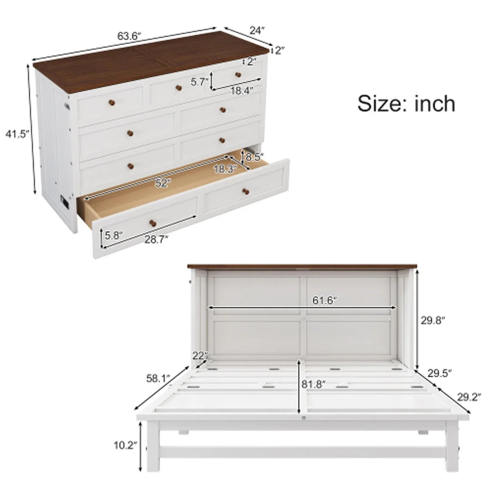 2 Pieces Queen Murphy Bed and Nightstand R949