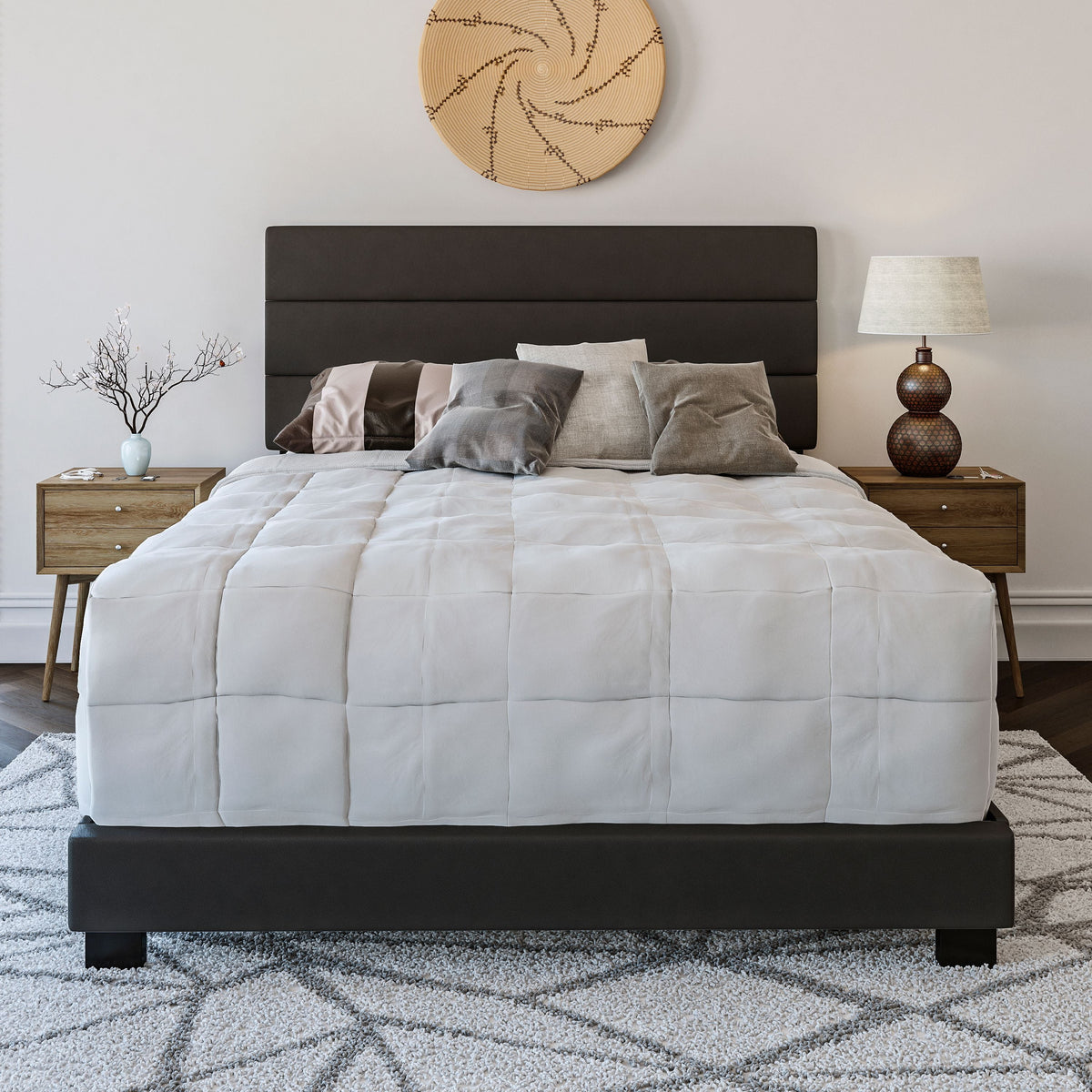 Black Faux Leather Upholstered Platform Bed Frame, Twin Z43658