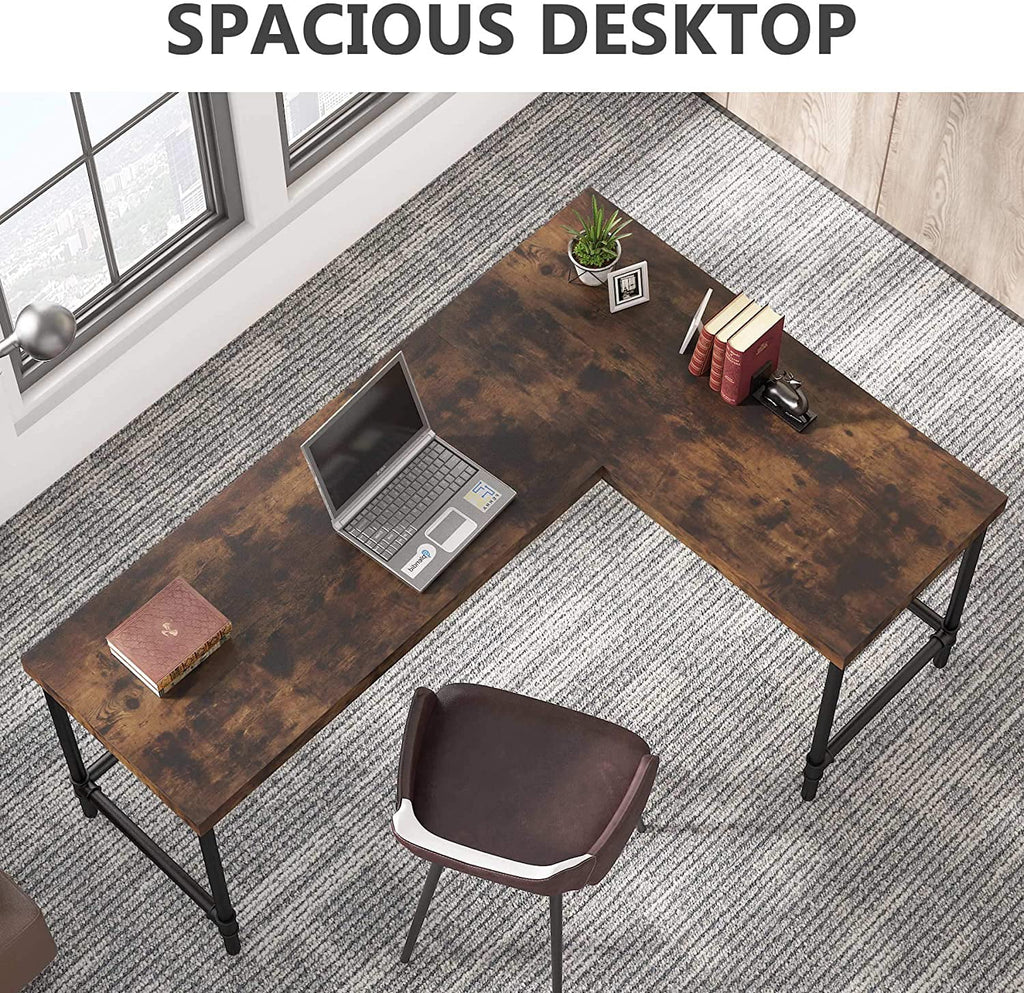 67 inch L-Shaped Corner Computer Desk with Metal Pipe Legs W431