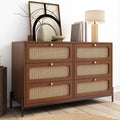 Walnut 2-Drawer Rattan Wood Side Table N368