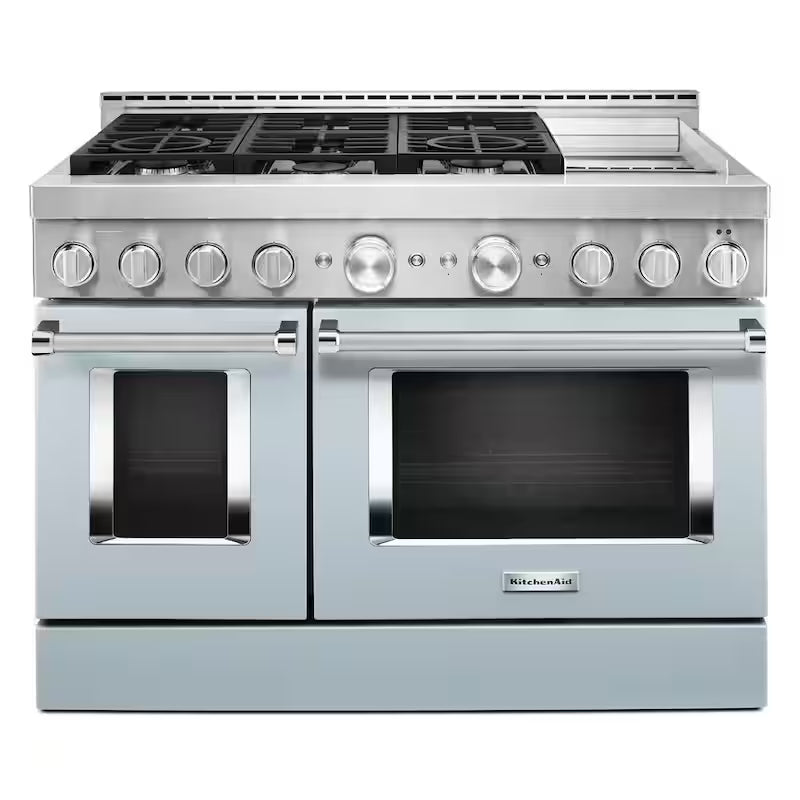 6.3 cu. ft. Smart Double Oven Gas Range with Griddle in Misty Blue I509