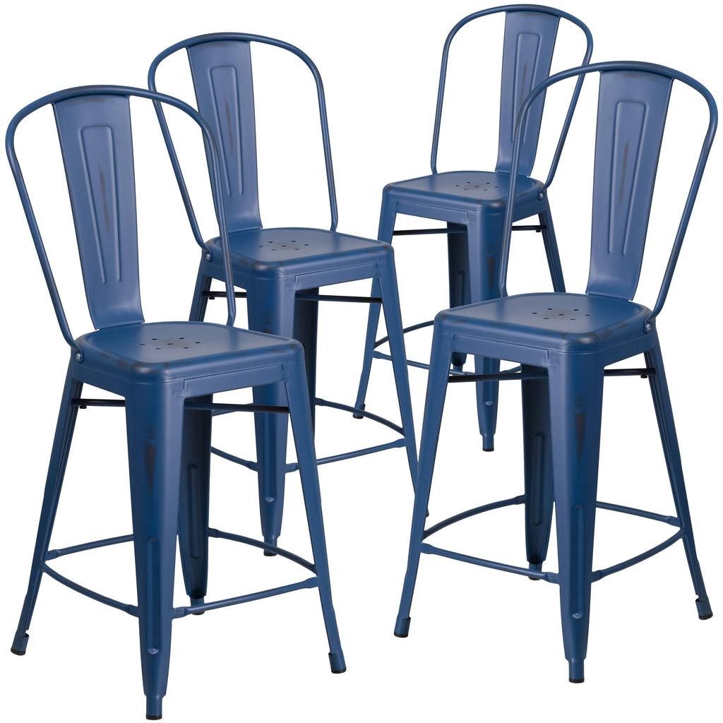 24-Inch Distressed Metal Stool E7043