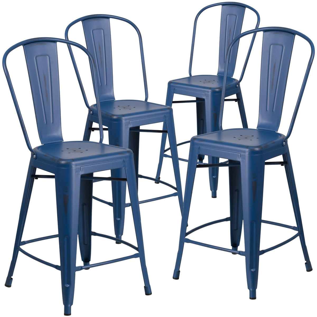 24-Inch Distressed Metal Stool E7043